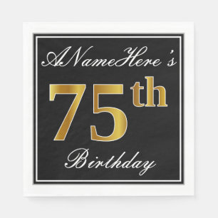 Serviettes Jetables Élégant, Faux Gold 75e anniversaire + Nom person