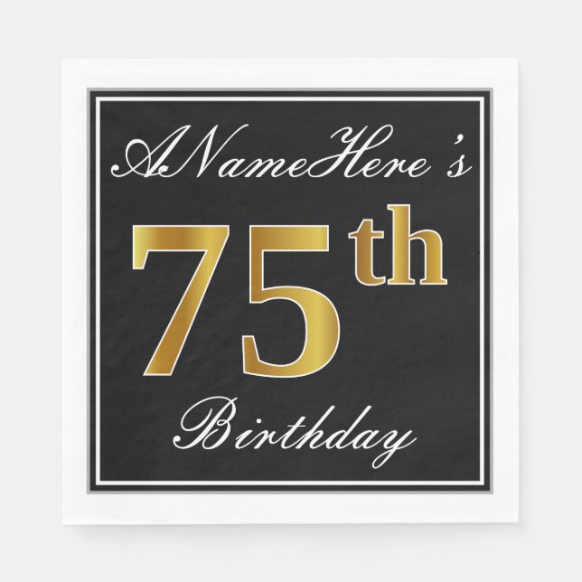 Serviettes Jetables Elégant, Faux Gold 75e anniversaire + Nom personna (Devant)