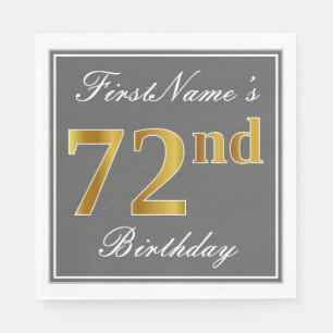 Serviettes Jetables Elégant Grey, Faux Gold 72e anniversaire; Nom pers