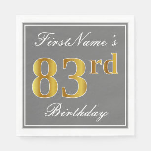 Serviettes Jetables Elégant Grey, Faux Gold 83e anniversaire; Nom pers