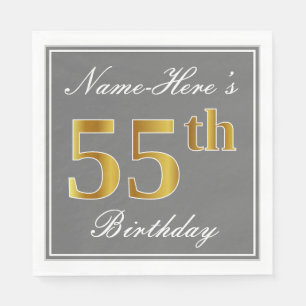 Serviettes Jetables Elégant gris, Faux Gold 55e anniversaire ; Nom pe