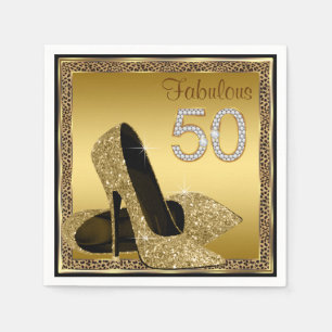 Serviettes Jetables Elegant Léopard Or Talon Haut 50e Fête d'Anniversa