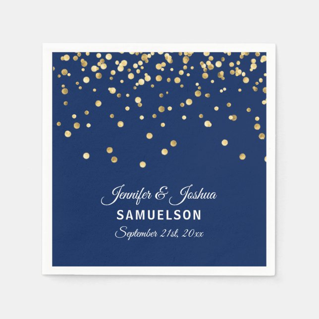 Serviettes Jetables Élégant Mariage de Confetti BLEUE or sur mesure MA (Devant)