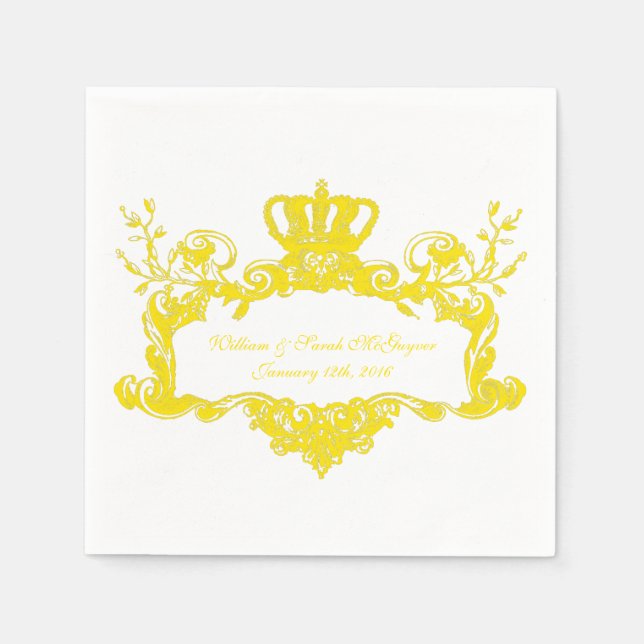 Serviettes Jetables Élégant Mariage Regal papier texte jaune serviette (Devant)
