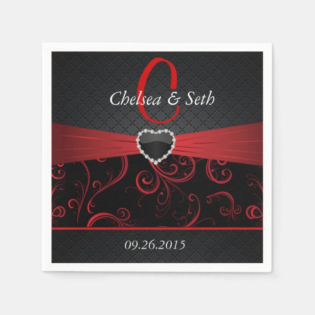 Serviettes Jetables Élégant motif floral noir et rouge profond (Devant)