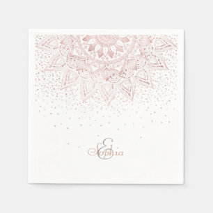 Serviettes Jetables Elégant Rose Gold Dots Mandala