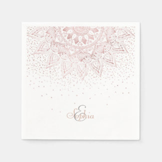 Serviettes Jetables Elégant Rose Gold Dots Mandala