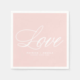 Serviettes Jetables Élégant script rose pâle Mariage d'amour