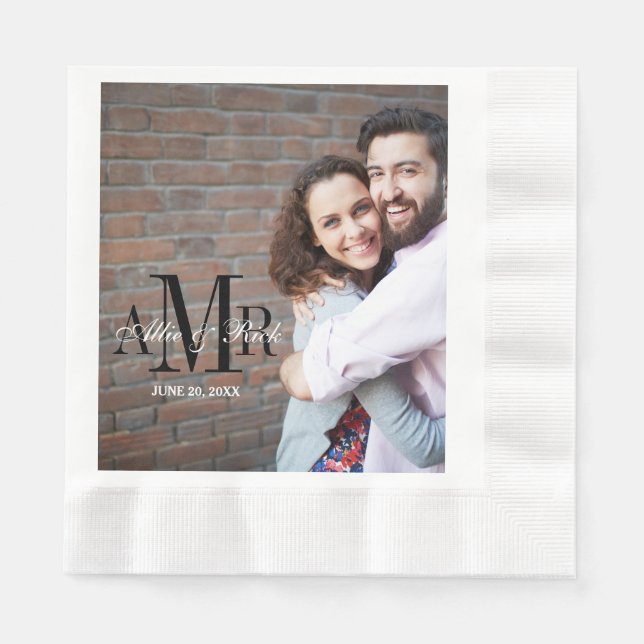 Serviettes Jetables Élégant trois initiales Mariage photo serviettes (Devant)