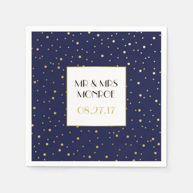 Serviettes Jetables Élégant Twinkle Stars Midnight Blue Sky et Gold (Devant)