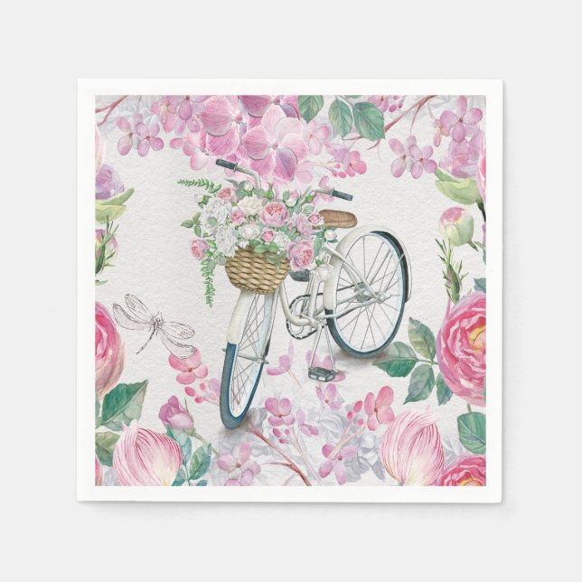 Serviettes Jetables Élégant vélo et fleurs (Devant)