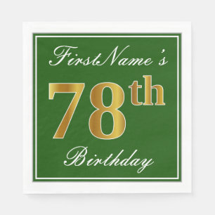 Serviettes Jetables Elégant Vert, Faux Or 78ème Anniversaire + Nom