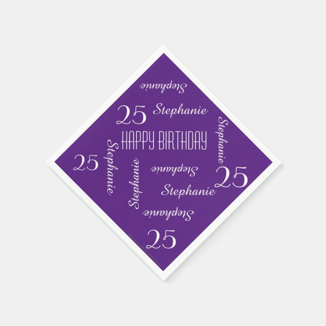 Serviettes Jetables Élégant violet 25e anniversaire de fête Nom papier (Coin)
