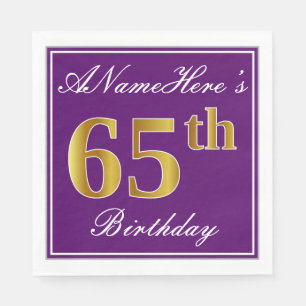 Serviettes Jetables Élégant violet, Faux Or 65ème anniversaire + Nom