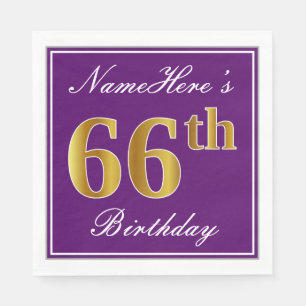 Serviettes Jetables Élégant violet, Faux Or 66ème anniversaire + Nom