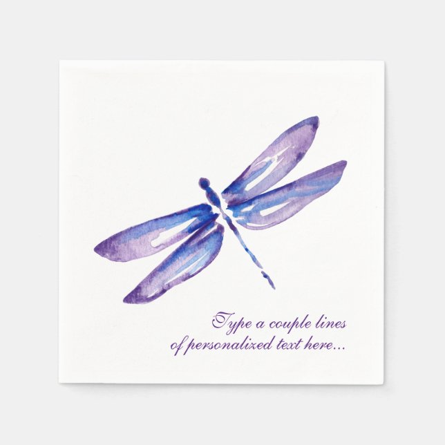 Serviettes Jetables Elégante aquarelle violet dragonfly Papier serviet (Devant)