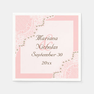Serviettes Jetables Elégante dentelle blanche avec perles rose mariage
