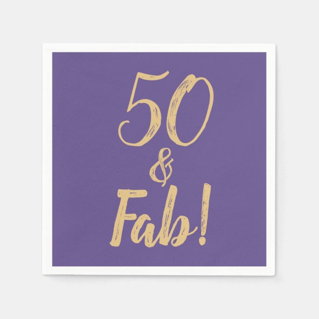 Serviettes Jetables Élégante Purple "50 & Fab !" Fête du 50e anniversa (Devant)