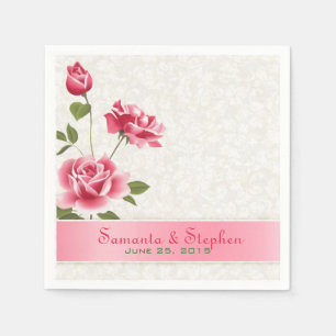 Serviettes Jetables Elégante Roses Roses Rose Plush Damas Blanches