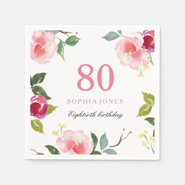 Serviettes Jetables Elégante Soirée Florale Pretty Rose 80e Anniversai (Devant)
