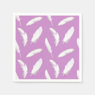 Serviettes Jetables Empreinte en plumes blanches sur améthyste mauve