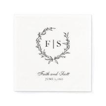 Serviettes jetables en noir et blanc Monogramme