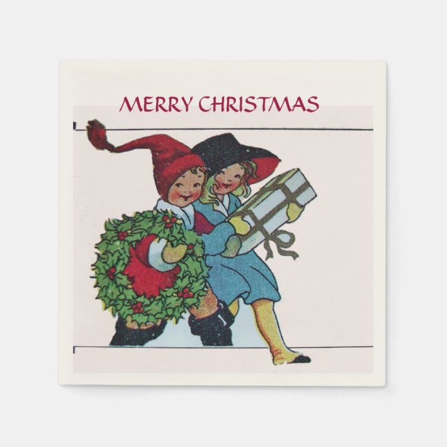 SERVIETTES JETABLES ENFANTS AVEC CADEAUX DE NOËL (Devant)
