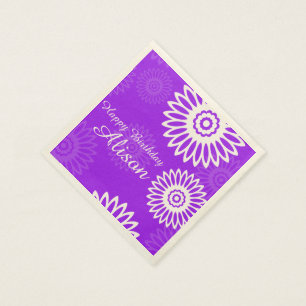 Serviettes Jetables Été Fleurs violettes Joyeux Anniversaire Nom Napki