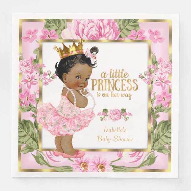 Serviettes Jetables Ethnic Princess Baby shower rose or Rose Floral (Devant)