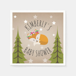 Serviettes Jetables Étoiles somnolentes de Fox + Baby shower floral