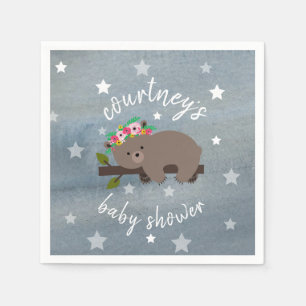 Serviettes Jetables Étoiles somnolentes d'ours + Baby shower floral