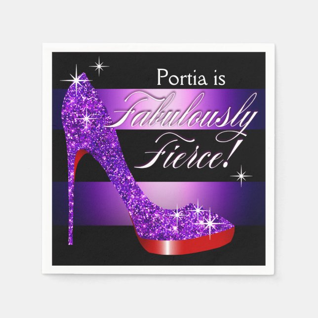 Serviettes Jetables Fabulement Fierce Glittery Stiletto Frappe violet (Devant)