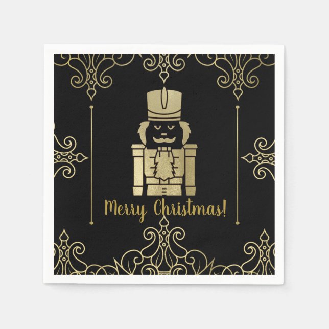 Serviettes Jetables Fancy Elegant Noir Noir Noir Nutcracker Fête Fête (Devant)