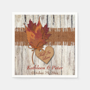 Serviettes Jetables FAUX Burlap, Bois, Feuilles, Mariage de coeur serv