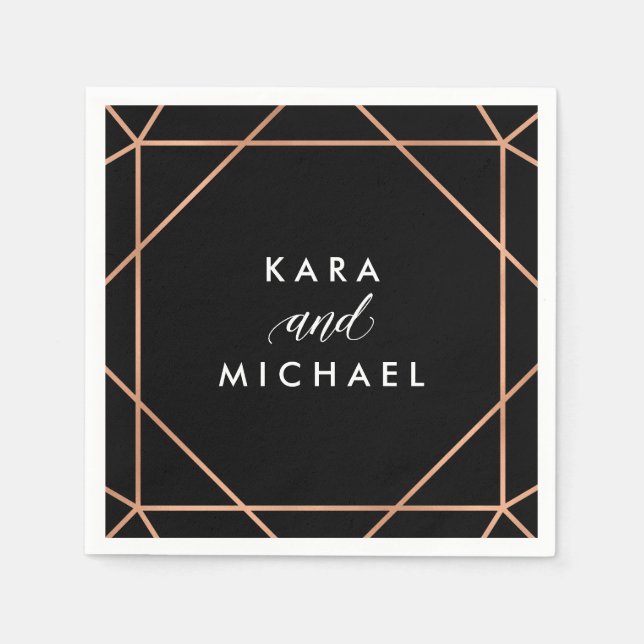 Serviettes Jetables Faux Rose Gold sur le Mariage géométrique moderne  (Devant)