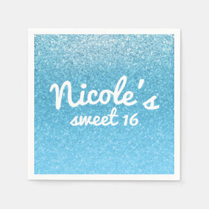 Serviettes Jetables Fée Conte de Fées Bleu Paillettes Sweet 16 Fête d'
