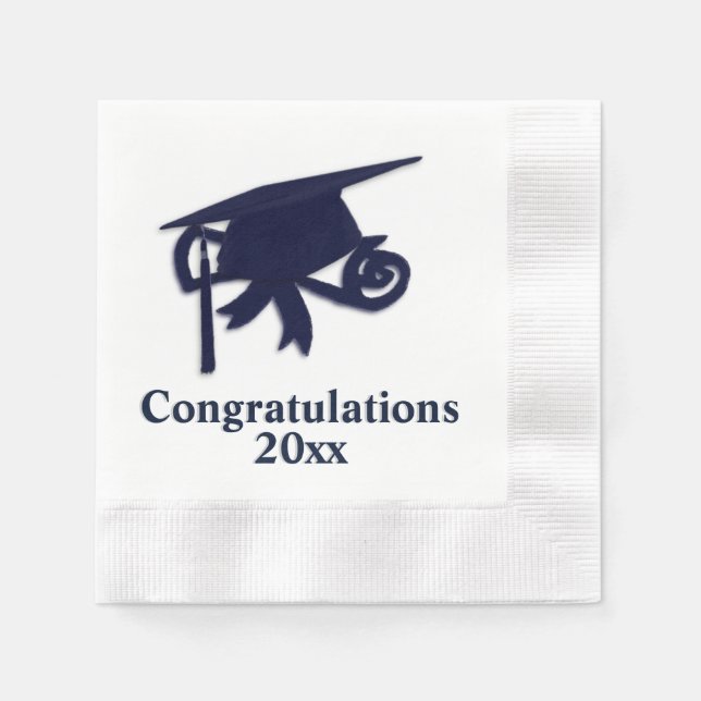 Serviettes Jetables Félicitations Bleu Casquette Graduation (Devant)