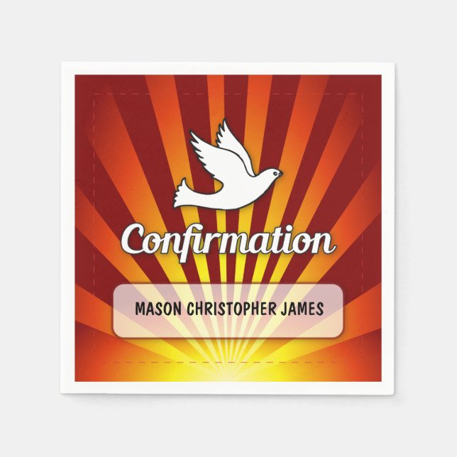 Serviettes Jetables Félicitations Dove de confirmation avec Rouge Or (Devant)