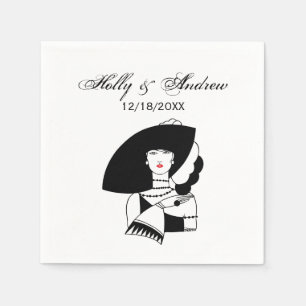 Serviettes Jetables Femme Art Déco au grand chapeau gants RL
