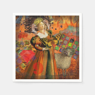 Serviettes Jetables Femme Bélier Orange : Collage d'art antique gothiq