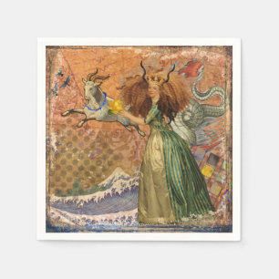 Serviettes Jetables Femme Capricorne Chèvre Fantaisiste Amusante