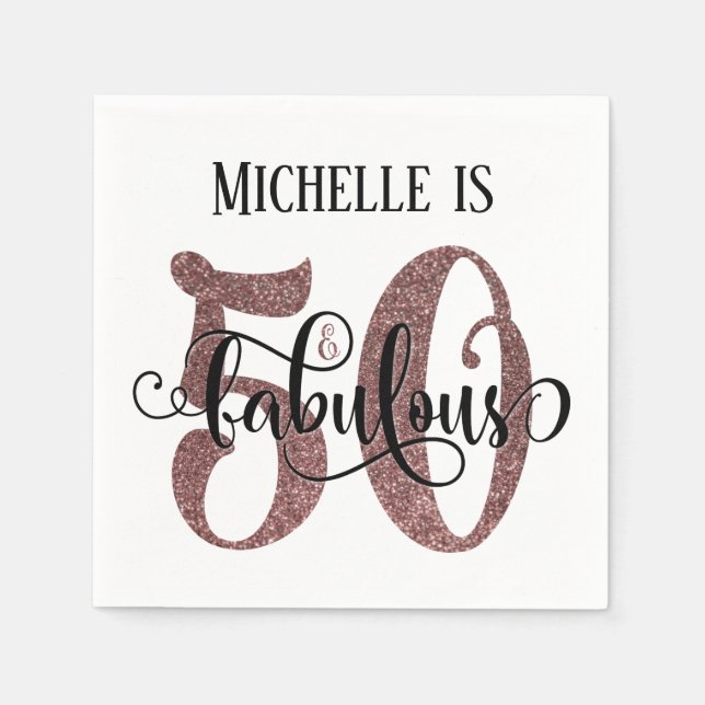 Serviettes Jetables Festive 50 & Fabuleux Rose Gold Parties scintillan (Devant)