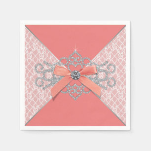 Serviettes Jetables Fête au thème de dentelle diamantée corail