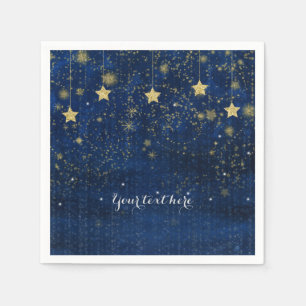 Serviettes Jetables Fête céleste fantaisiste étoilée dorée bleu vif