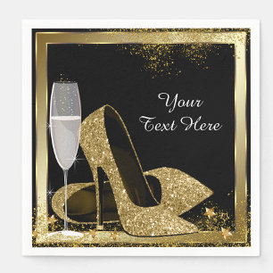 Serviettes Jetables Fête d'anniversaire chaussure à talon haut en or
