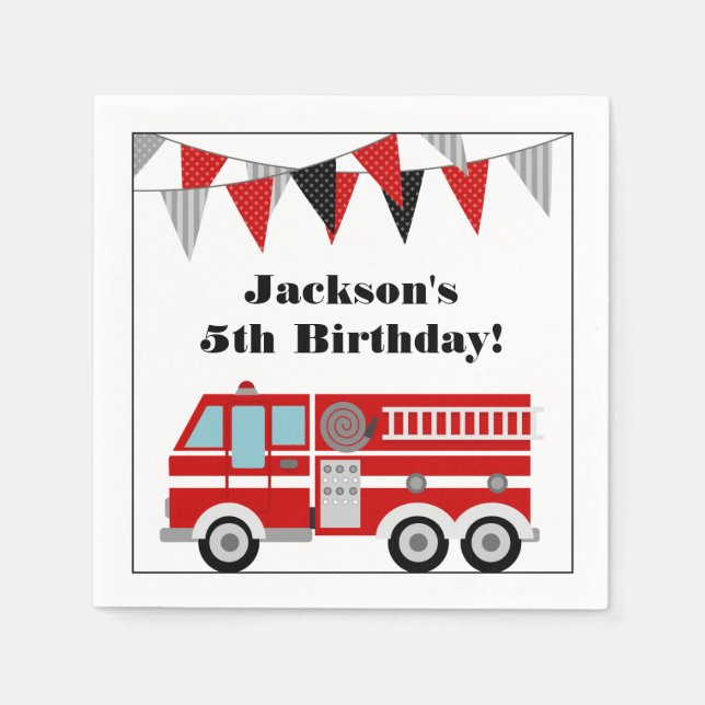 Serviettes Jetables Fête d'anniversaire du camion d'incendie Personnal (Devant)