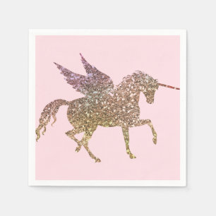 Serviettes Jetables Fête d'anniversaire licorne paillettes scintillant
