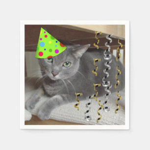 Serviettes Jetables Fête d'anniversaire Russe Bleu Chat