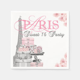 Serviettes Jetables Fête d'anniversaire Sweet 16 Paris Rose