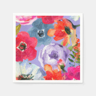 Serviettes Jetables Fête de mariage chic florale peinte en violet gras